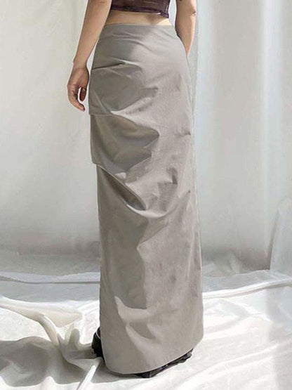 Grey Y2k Ruched Split Y2k Long Skirt