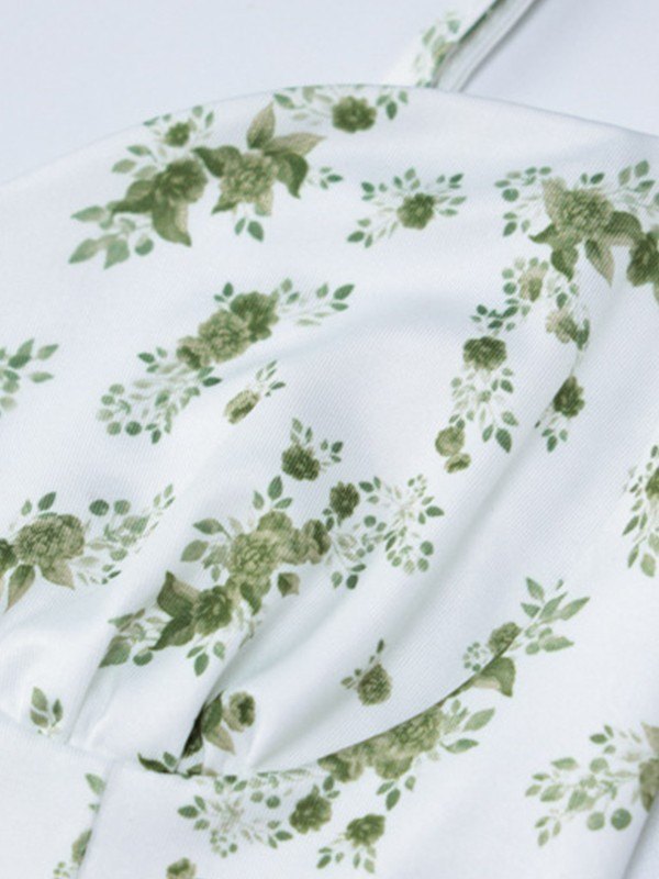Green French Y2k Print Slim Mini Dress