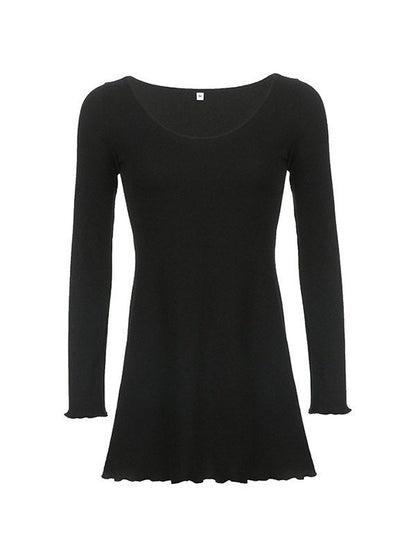 Black Knit Mini Dress With Long Sleeves
