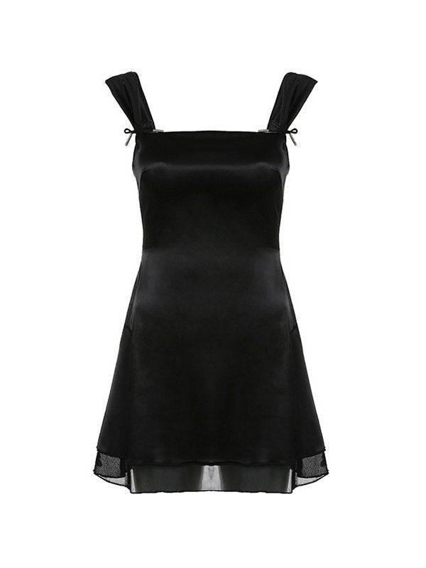 Sleeveless Black Reversible Mini Dress With Straps Detail