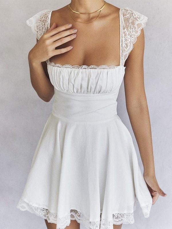 White Mini Dress With Lace Trim