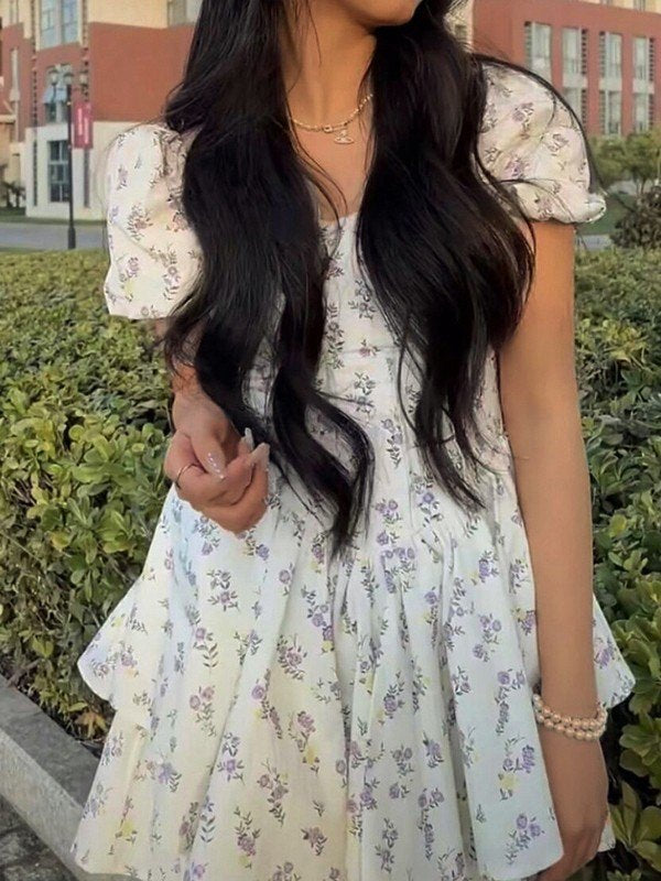 French Corset Slim Mini Dress With Puff Sleeve