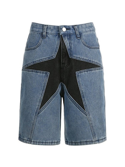 Denim Shorts With Five-pointed Star