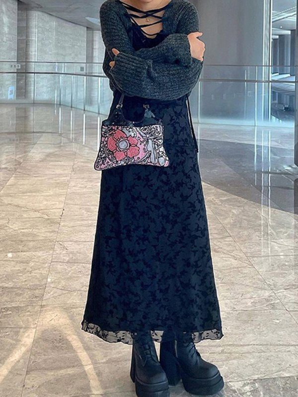 Black Generous Collar Slim Maxi Dresses