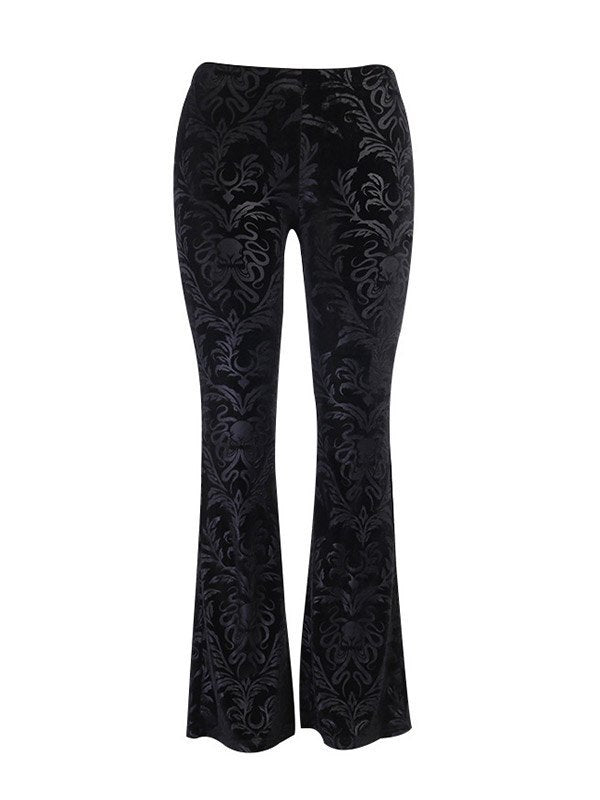 Black Embossed Velour Flare Pants