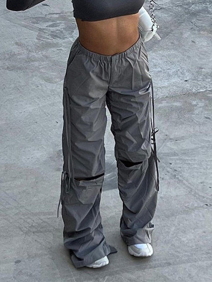 Cutout Parachute Cargo Pants With Tie Strap