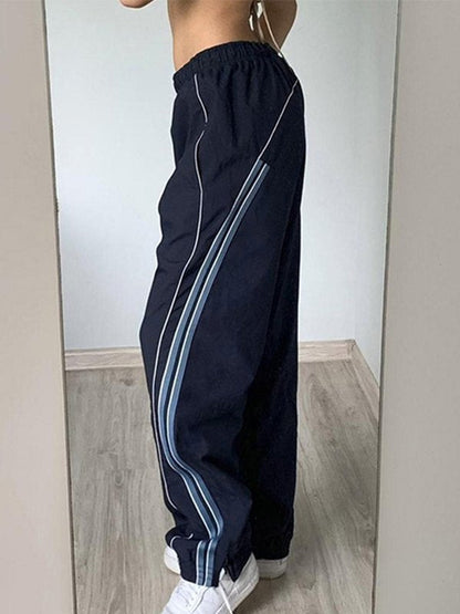 Striped Navy Blue Retro Sporty Baggy Sweatpants