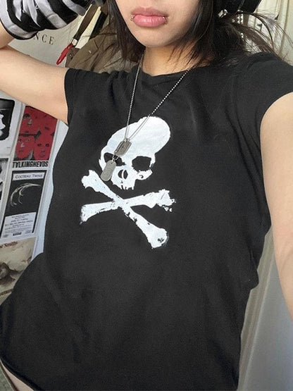 Black Short Sleeve T-shirt With Skull Logo