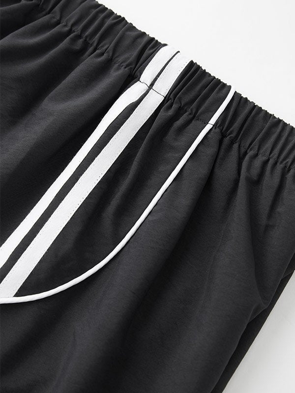 Black Baggy Retro Sport Jogger Pants With Side Piping