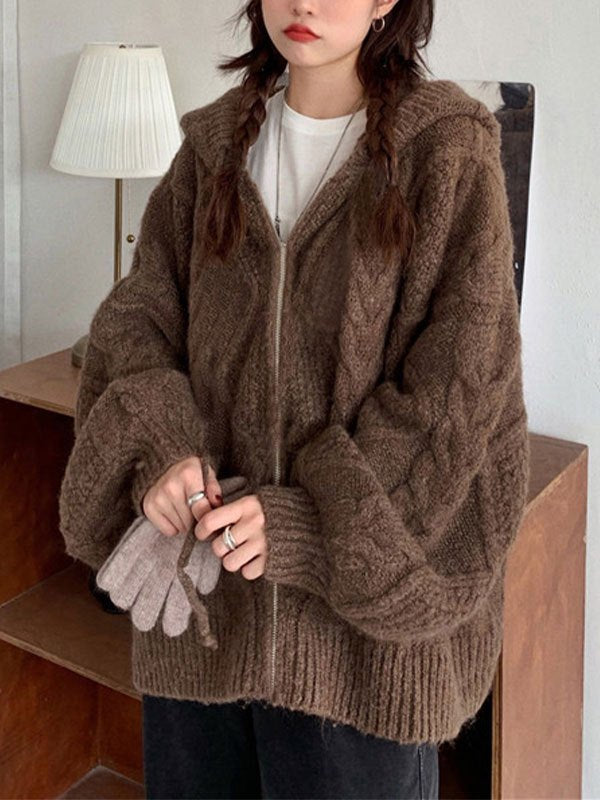 Oversize Brown Cardigan With Hood