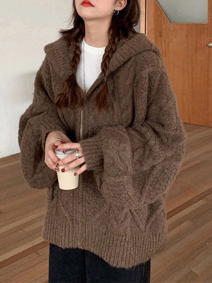 Oversize Brown Cardigan With Hood