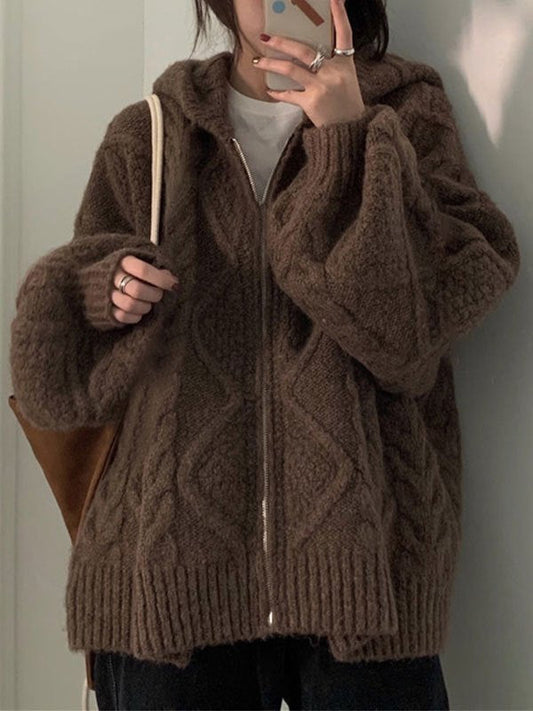 Oversize Brown Cardigan With Hood