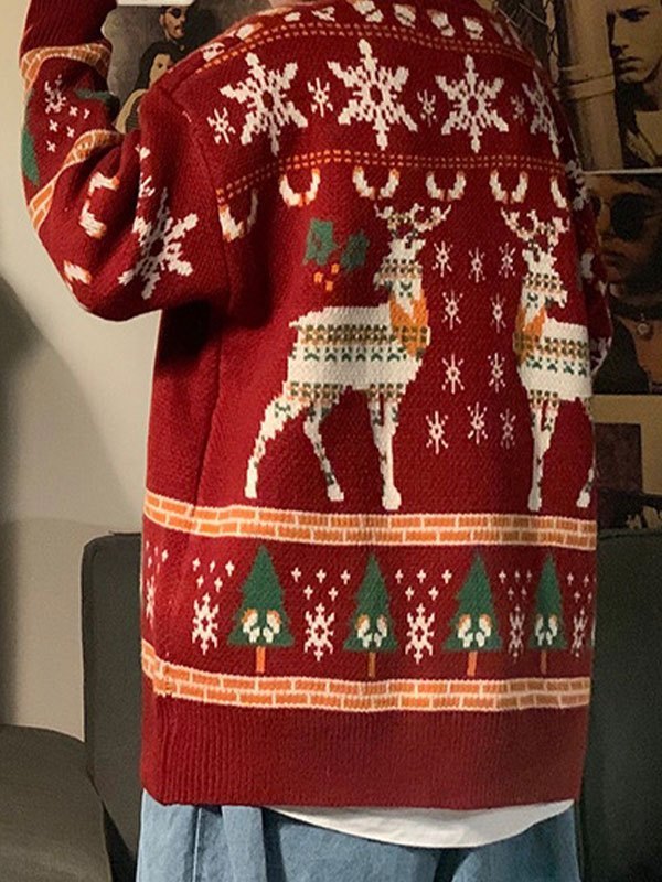 Crew Neck Sweater With Christmas Deer Print