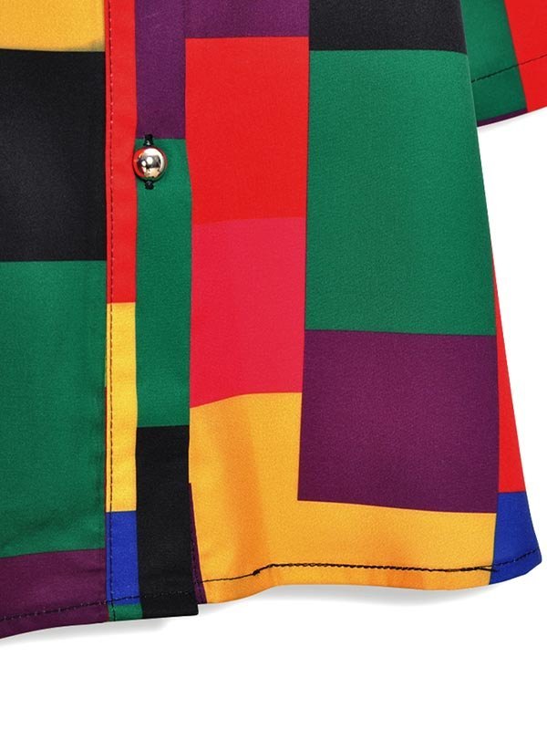 Rainbow Checkered Button Down Short Sleeve Blouse