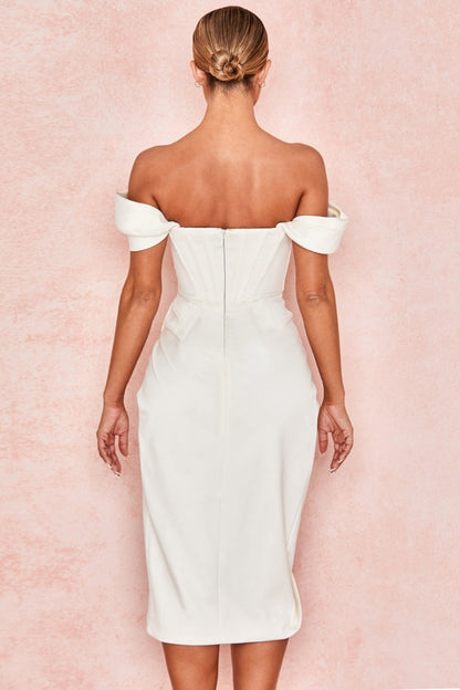 Ivory Satin Off Shoulder Mini Dress