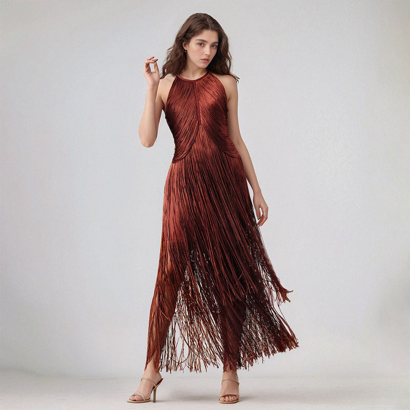 Quelr Halterneck Fringe Midi Dress