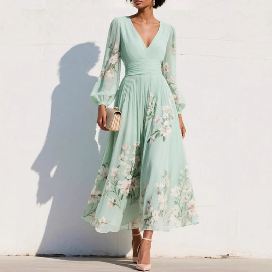 Finloe Belted Leaf Print Maxi Dress