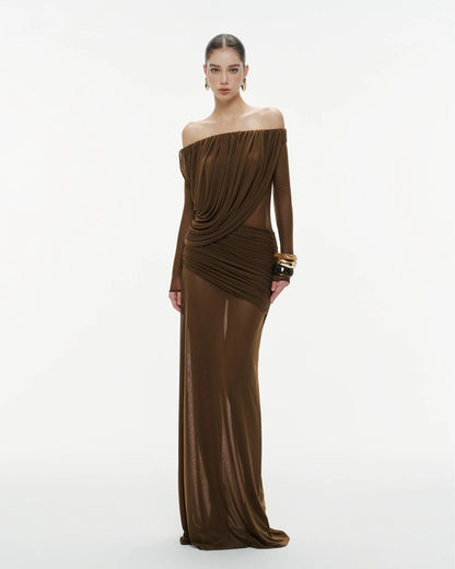 Gaelthis Strapless Ruched Draped Maxi Dress
