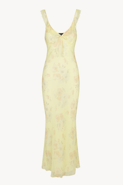 Bow Ruffle Plunge Neck Slim Fit Maxi Dress