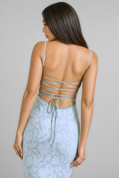 Varenf Bluebell Lace Up Back Maxi Dress