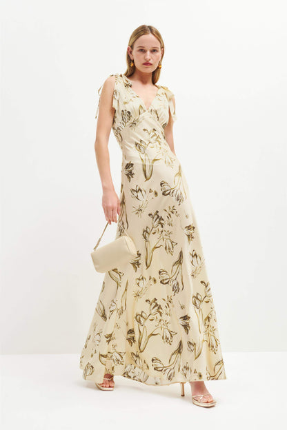 V-neck Wrapover Belted Midi Dress
