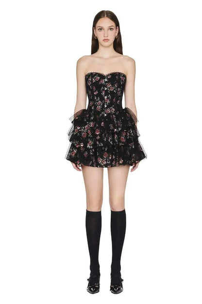 Lace Polka Dot Mesh Corset Mini Dress