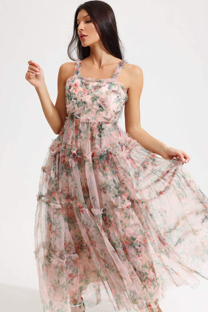 Cami Tapered Waist Frill Hem Midi Dress