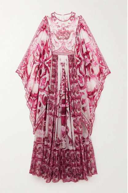 Paisley Round Neck Ball Sleeve Midi Dress