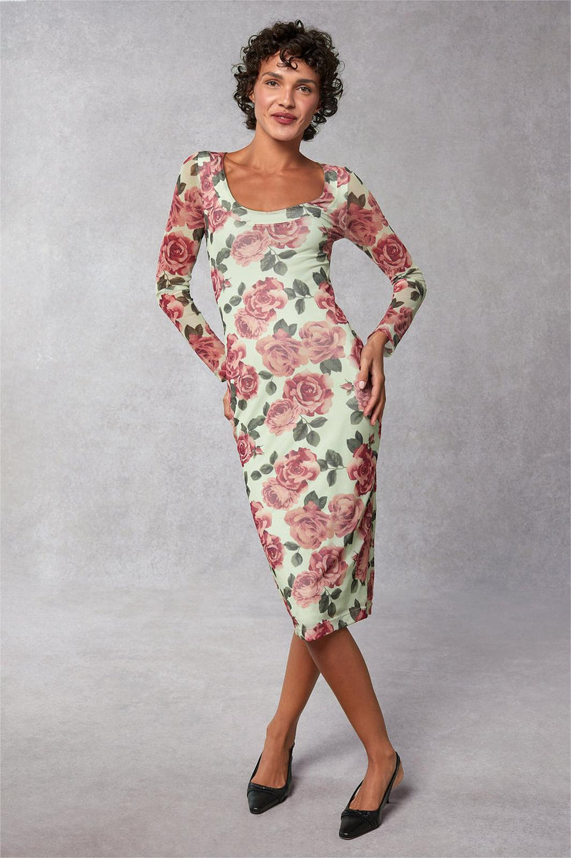 Round Neck Long Sleeve Midi Dress