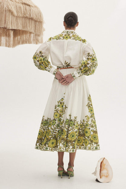 Lantern Sleeve Blouse �?high Waist Midi Skirt Set