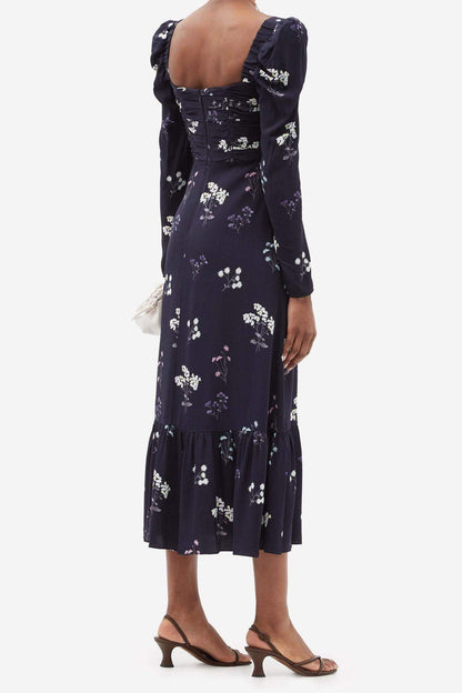 Long Sleeve Square Collar Midi Dress