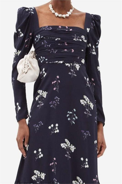 Long Sleeve Square Collar Midi Dress