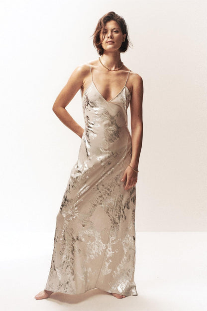 V-neck Backless Cami Maxi Dress