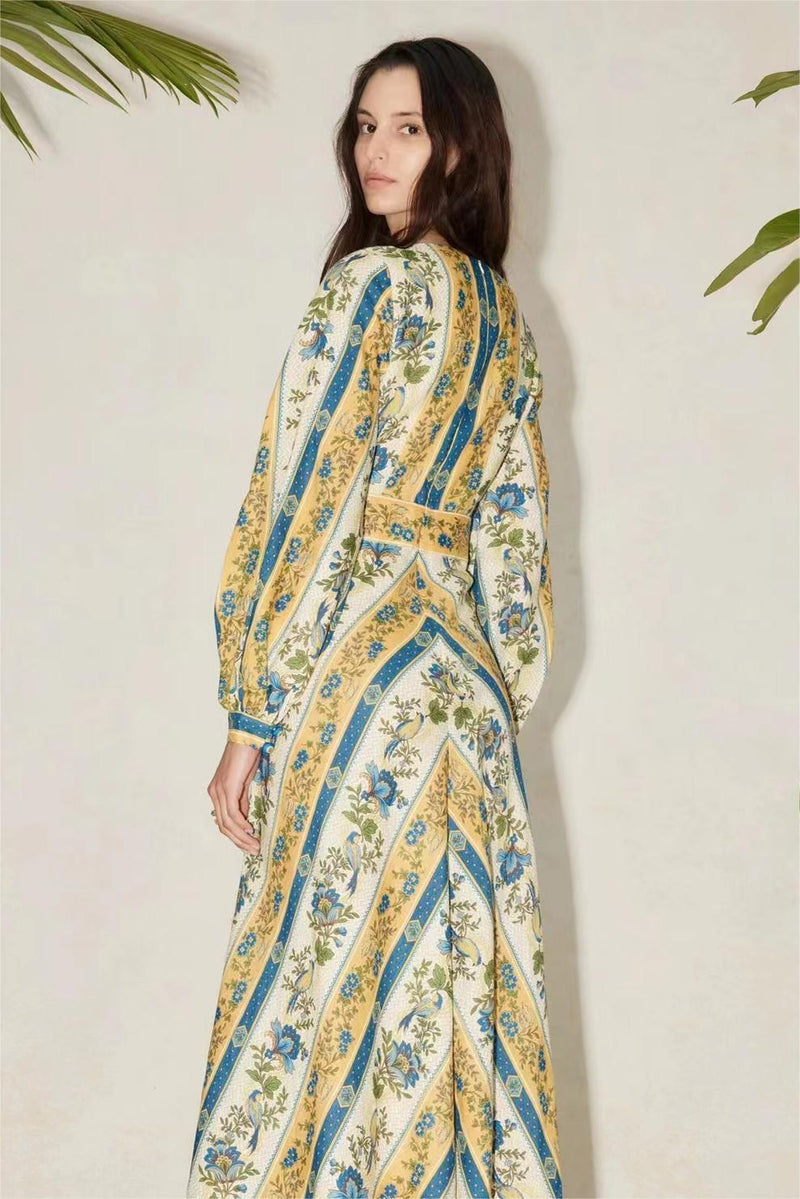 V-neck Long Sleeve Maxi Dress