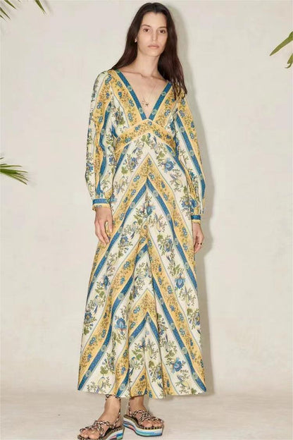 V-neck Long Sleeve Maxi Dress