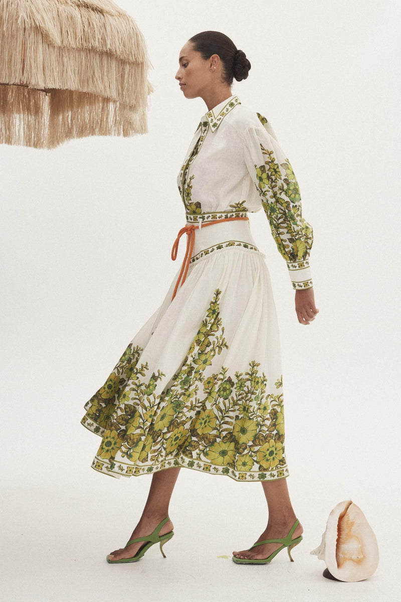 Lantern Sleeve Blouse �?high Waist Midi Skirt Set