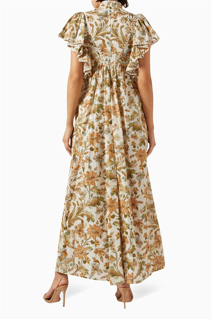 Flutter Sleeve Buttoned Maxi Dress