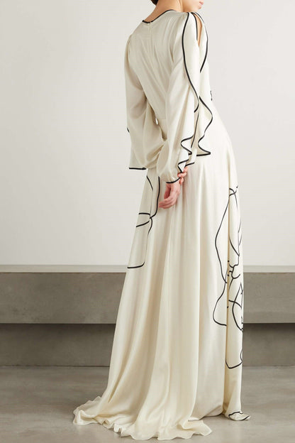 Ruffled Print Satin Maxi Dress