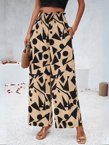 Stay With Me Printed Wide Leg Pants - Khaki