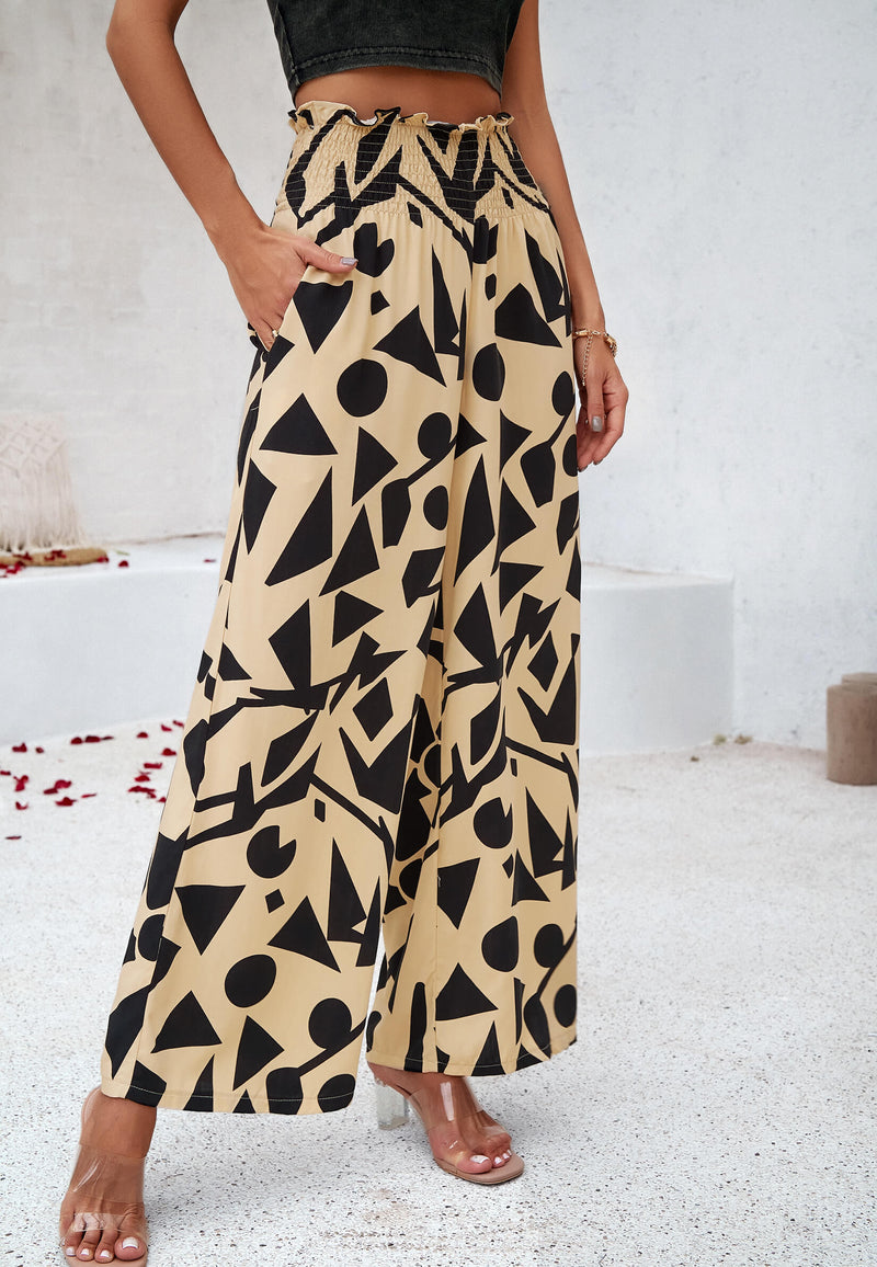 Stay With Me Printed Wide Leg Pants - Khaki