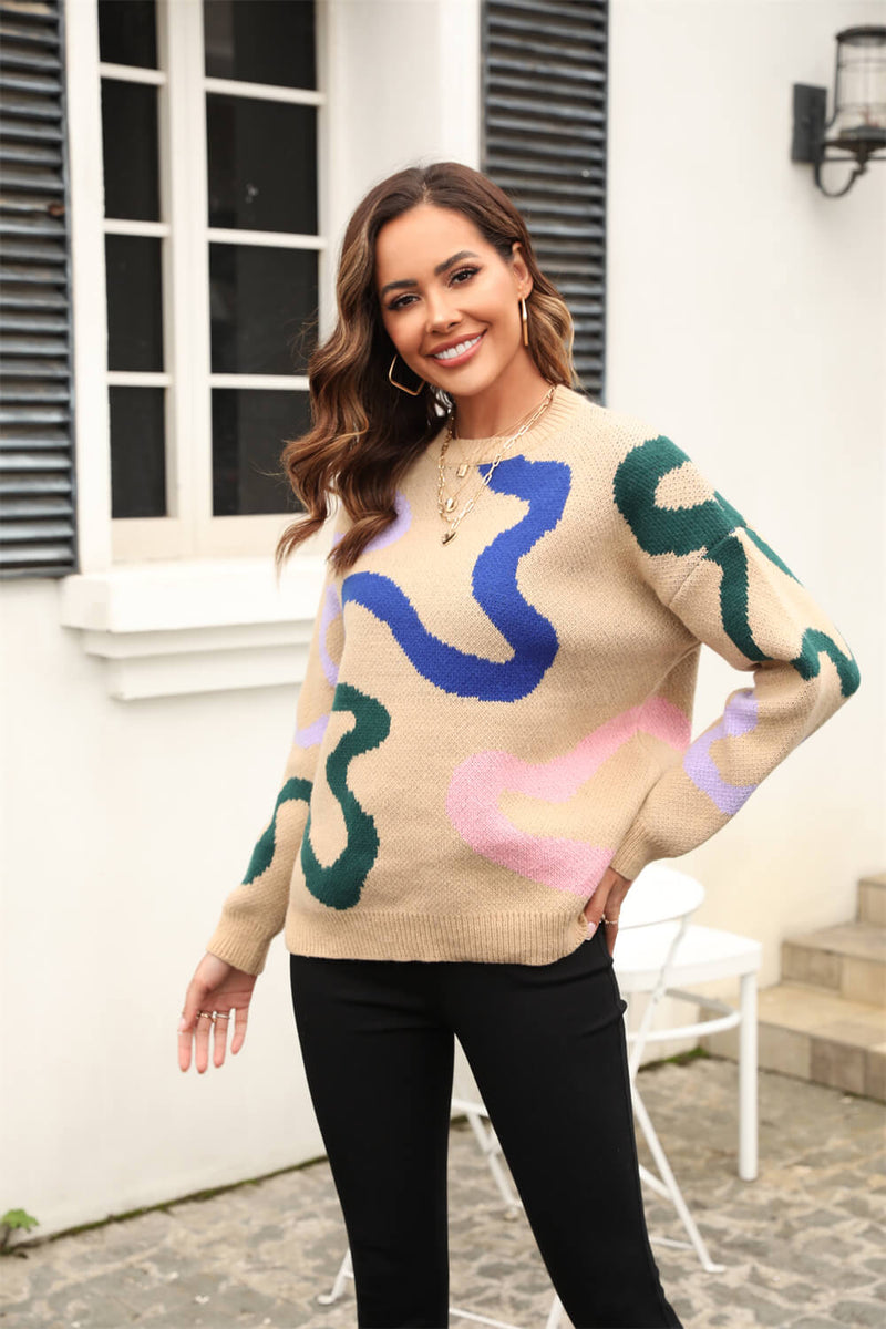 Snle Up Textured Swirl Knit Sweater - Khaki