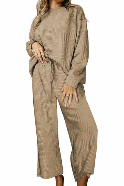 Color Long Sleeve Long Pant Textured Set