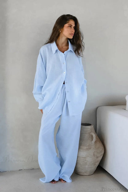 Khaki Cotton Linen Relaxed Long Sleeve Two Piece Set