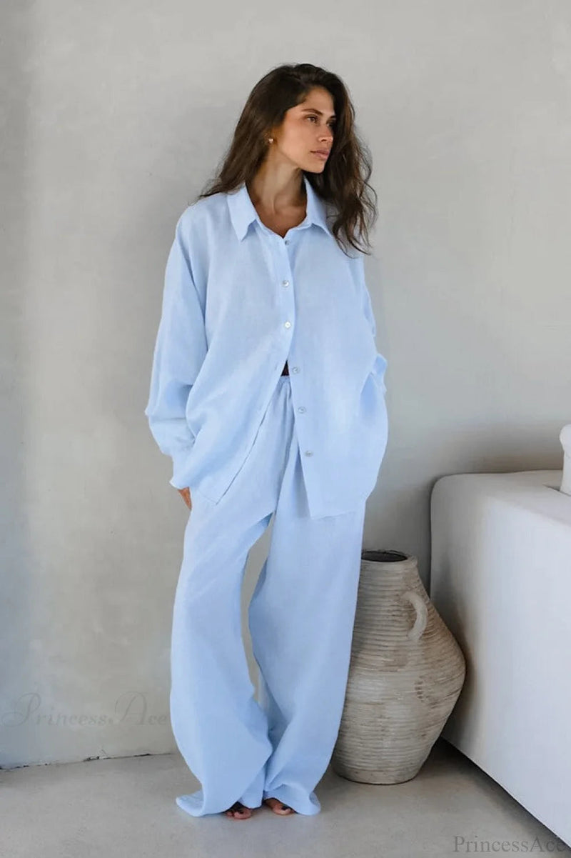 Khaki Cotton Linen Relaxed Long Sleeve Two Piece Set