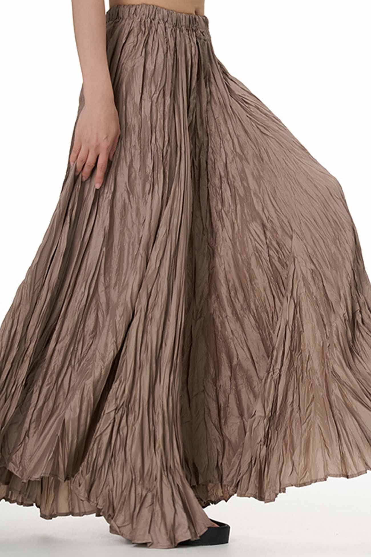 Color Pleated Midi Skirt