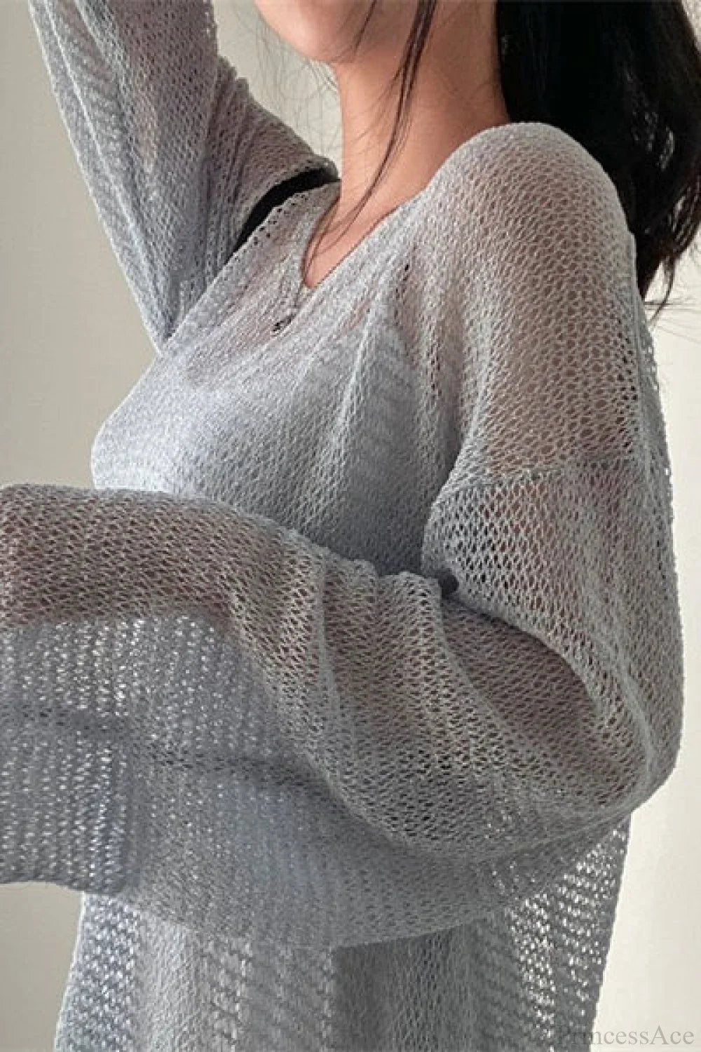 Knitted Openwork Loose Long Sleeve Blouse