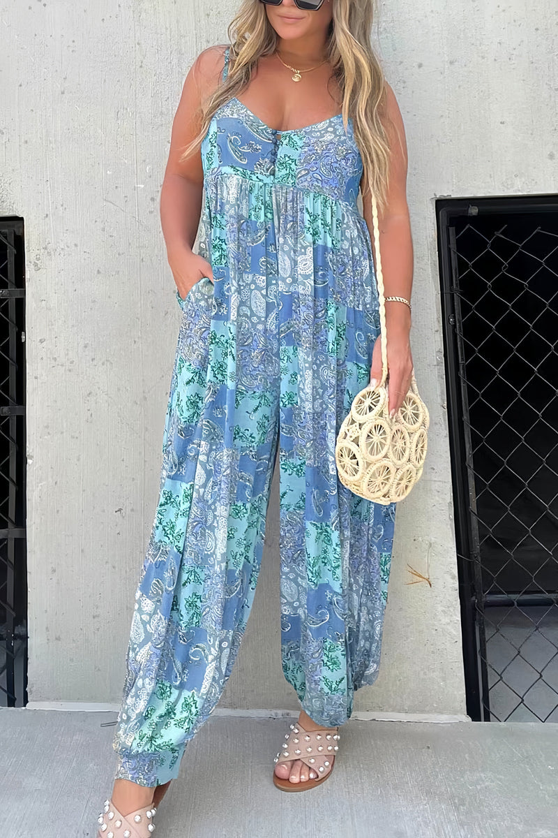 Print Backless Cami Jumpsuits