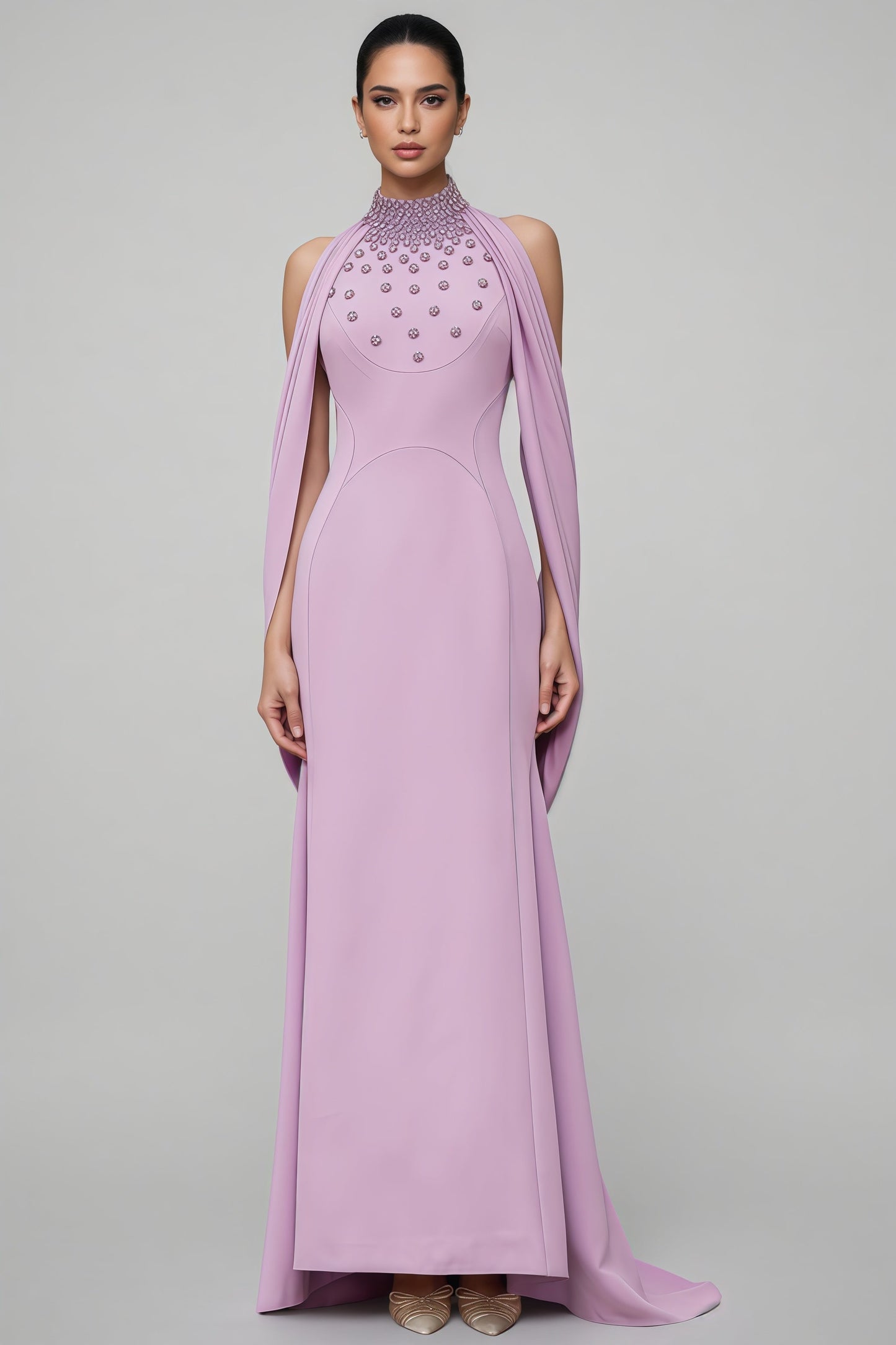 Tiana Purple Shawl Embellished Maxi Dress