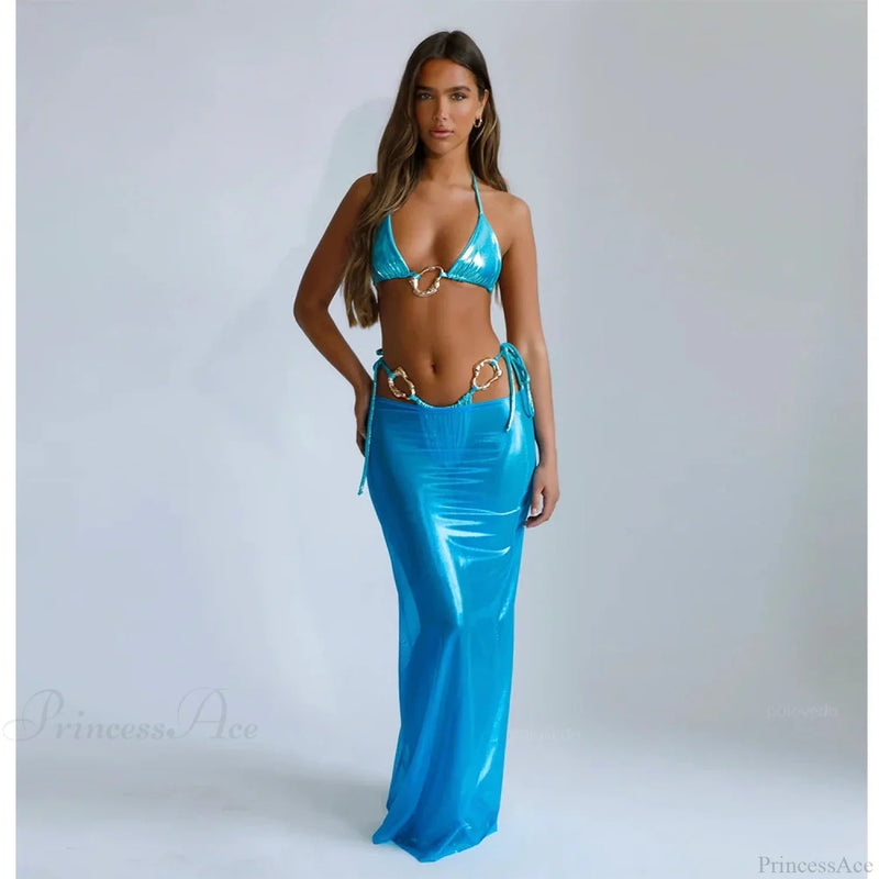 Lace Cover Maxi Dress Three Piece Swimsuit