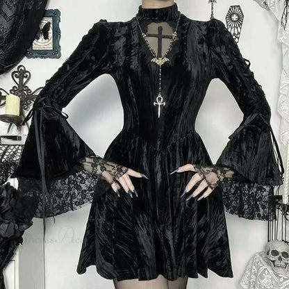 Lace Patchwork Flare Mini Dress